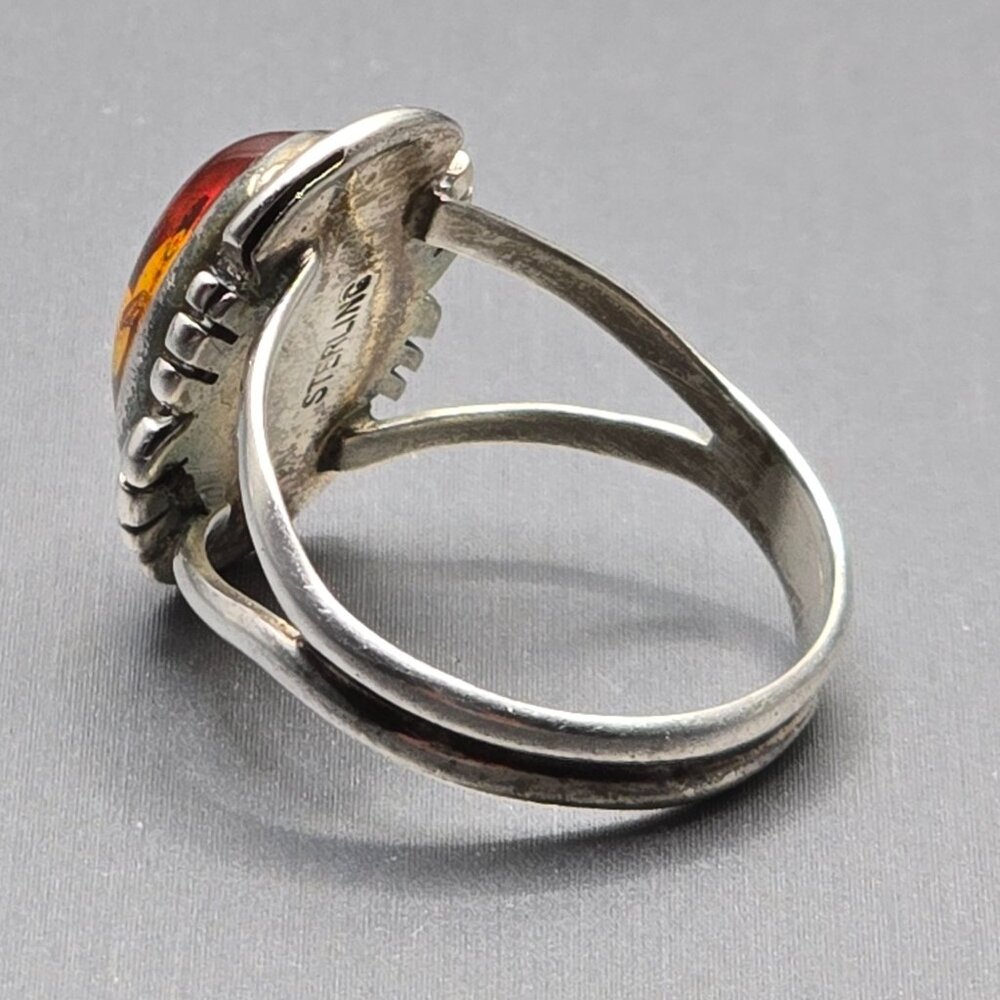 VTG Sterling Silver Amber Ring Size 8.5 Split Shank 3.34g Sliced Accents Poland - Picture 3 of 12